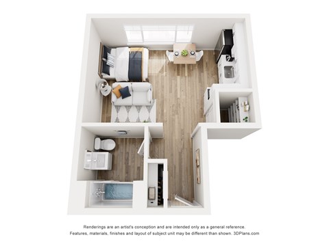 Floor plan for studio, 1 bath, 500 sqft